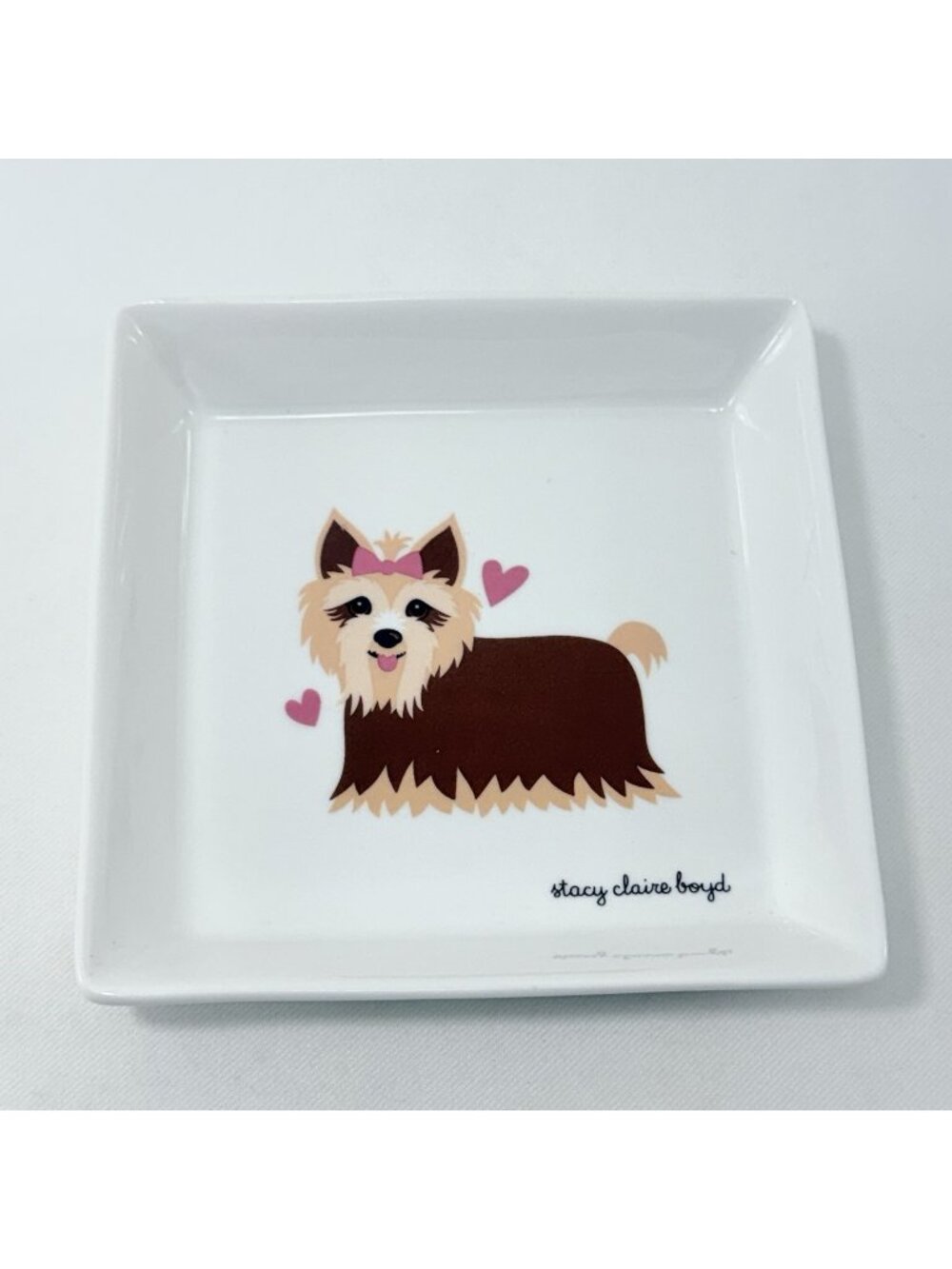 Stacy Claire Boyd Trinket Dish Yorkshire Terrier Yorkie Dog Puppy Girl Bow Plate